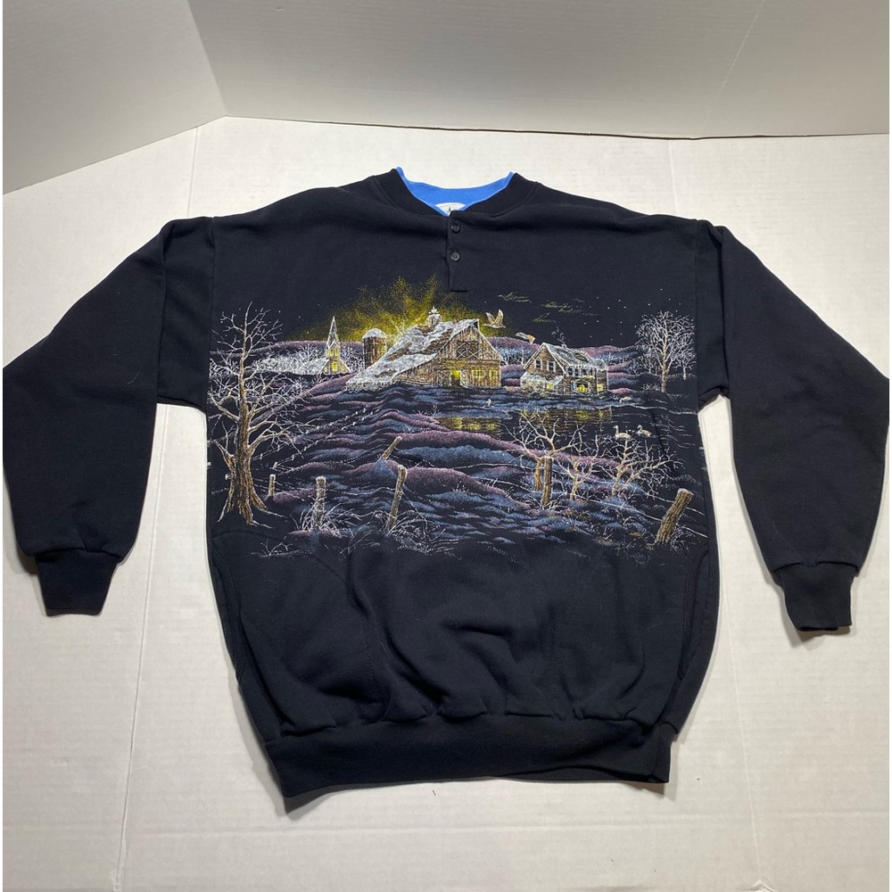 Vintage Artisans Sunchein Sweatshirt Winter All Over Print Large Made In USA - Picture 4 of 9
